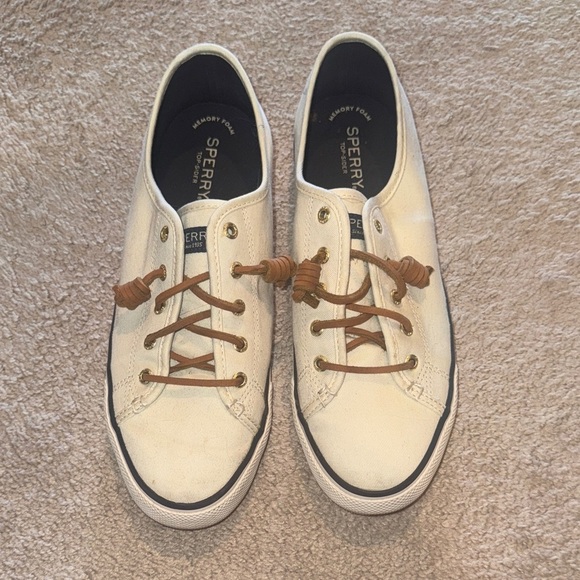 Sperry Shoes - Sperry Off-White Canvas Shoes with Tan Laces